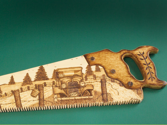 Scrolled and Woodburned Hand Saw